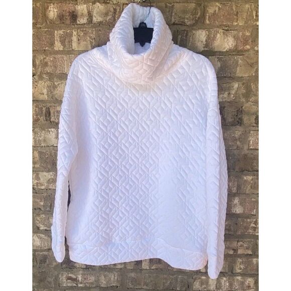 GAP Tops - GapFit Quilted Sweatshirt Large Pink Thick Knit Cowl Funnel Neck Oversize New